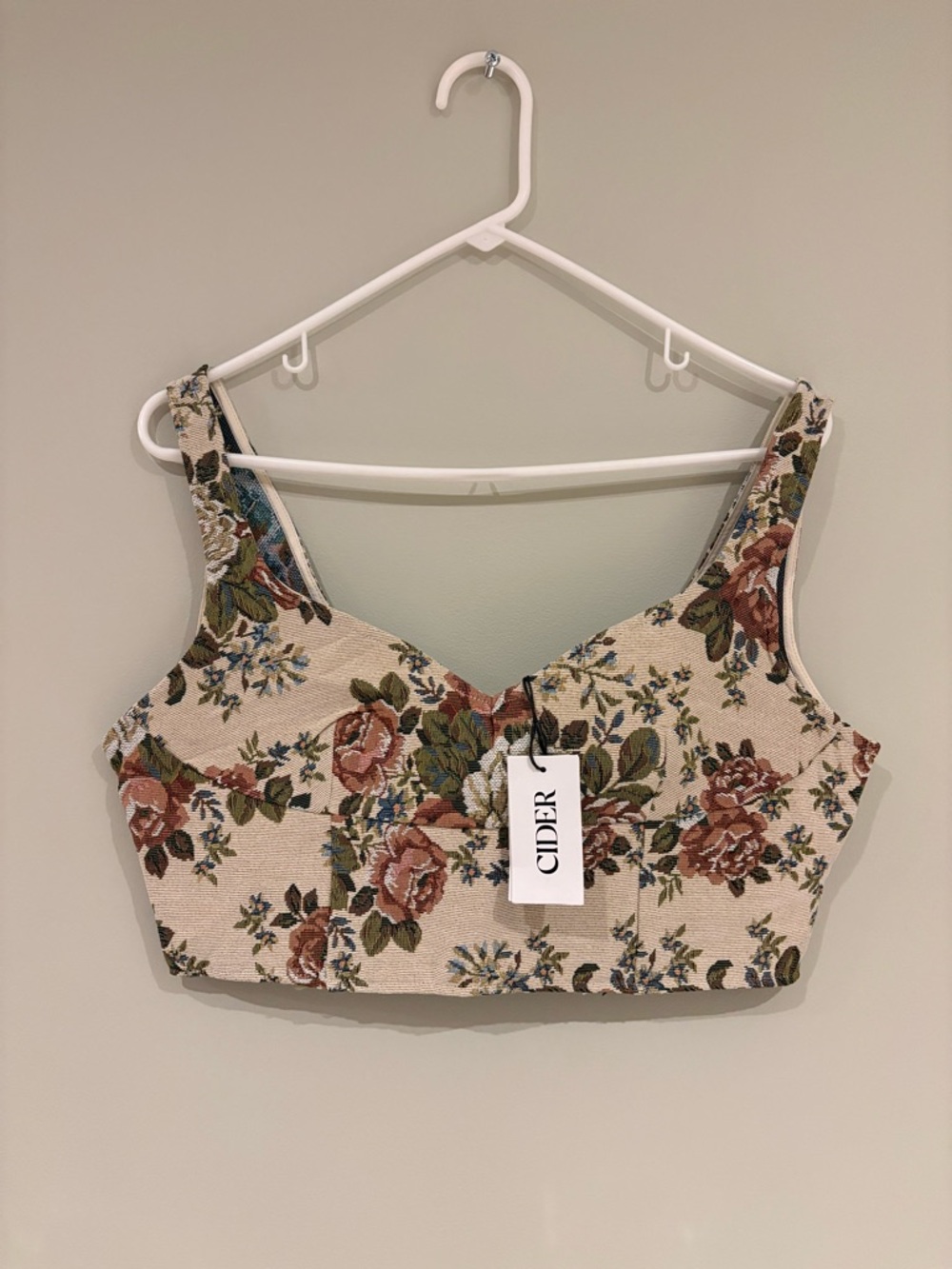Cider Floral Crop Top in Cream with Rose and Green